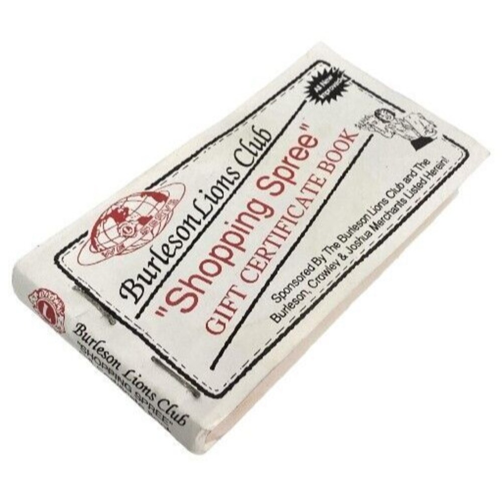 Ephemera Burleson Lions Club Shopping Spree Gift Certificate Book Texas Vintage